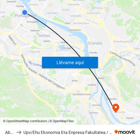 Abaro 10 to Upv / Ehu Ekonomia Eta Enpresa Fakultatea / Campus De Economía Y Empresa (Sarriko) map