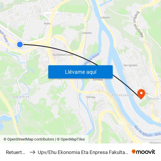 Retuerto Av. Euskadi to Upv / Ehu Ekonomia Eta Enpresa Fakultatea / Campus De Economía Y Empresa (Sarriko) map