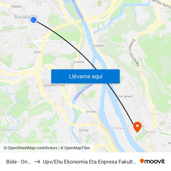 Bide - Onera Los Fueros to Upv / Ehu Ekonomia Eta Enpresa Fakultatea / Campus De Economía Y Empresa (Sarriko) map