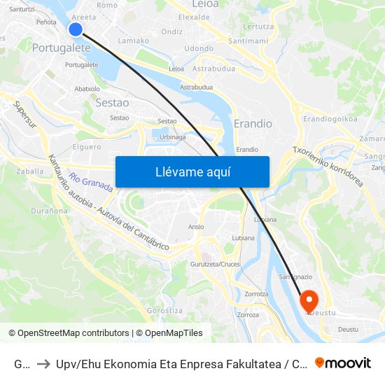 Getxo to Upv / Ehu Ekonomia Eta Enpresa Fakultatea / Campus De Economía Y Empresa (Sarriko) map