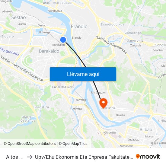 Altos Hornos 27 to Upv / Ehu Ekonomia Eta Enpresa Fakultatea / Campus De Economía Y Empresa (Sarriko) map