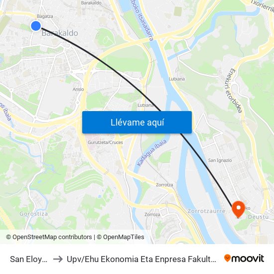 San Eloy (Av. Miranda) to Upv / Ehu Ekonomia Eta Enpresa Fakultatea / Campus De Economía Y Empresa (Sarriko) map