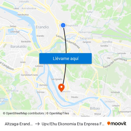 Altzaga-Erandiogoikoa (Elexalde) (227) to Upv / Ehu Ekonomia Eta Enpresa Fakultatea / Campus De Economía Y Empresa (Sarriko) map