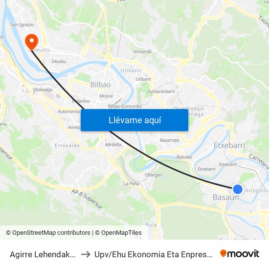 Agirre Lehendakaria (San José Ikastetxea) (280) to Upv / Ehu Ekonomia Eta Enpresa Fakultatea / Campus De Economía Y Empresa (Sarriko) map