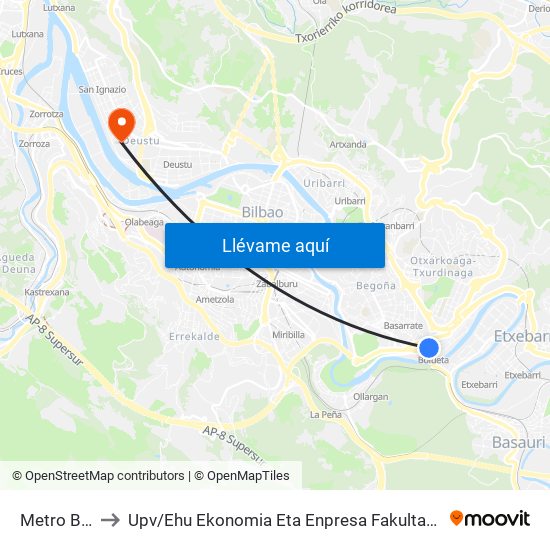 Metro Bolueta (285) to Upv / Ehu Ekonomia Eta Enpresa Fakultatea / Campus De Economía Y Empresa (Sarriko) map