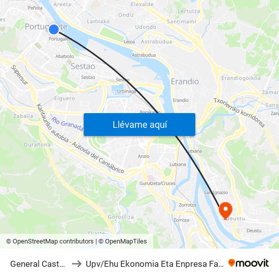 General Castaños 2 (El Cristo) (325) to Upv / Ehu Ekonomia Eta Enpresa Fakultatea / Campus De Economía Y Empresa (Sarriko) map