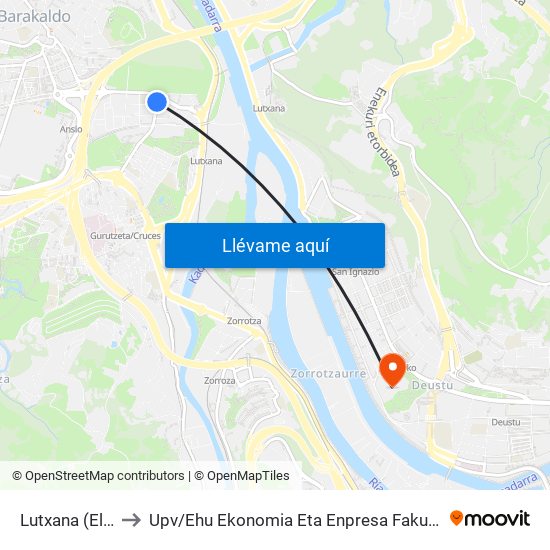 Lutxana (Eliza/Iglesia) (393) to Upv / Ehu Ekonomia Eta Enpresa Fakultatea / Campus De Economía Y Empresa (Sarriko) map