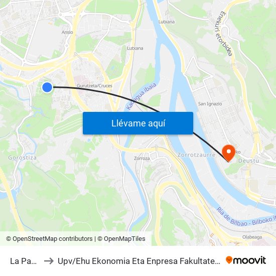 La Paz 43 (398) to Upv / Ehu Ekonomia Eta Enpresa Fakultatea / Campus De Economía Y Empresa (Sarriko) map