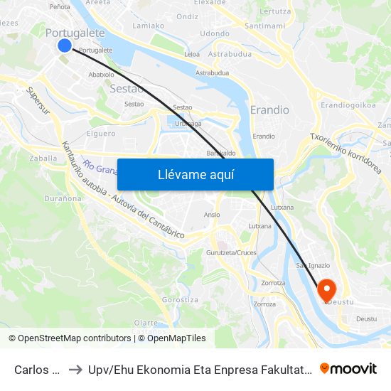 Carlos VII 18 (450) to Upv / Ehu Ekonomia Eta Enpresa Fakultatea / Campus De Economía Y Empresa (Sarriko) map