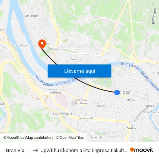 Gran Vía 46 (Sota) (607) to Upv / Ehu Ekonomia Eta Enpresa Fakultatea / Campus De Economía Y Empresa (Sarriko) map