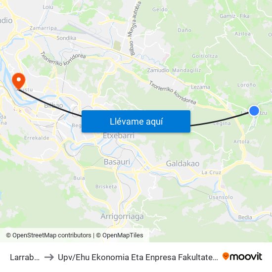 Larrabetzu (865) to Upv / Ehu Ekonomia Eta Enpresa Fakultatea / Campus De Economía Y Empresa (Sarriko) map