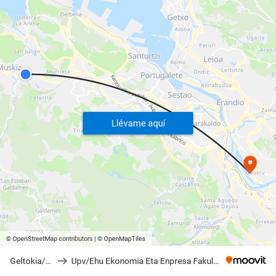 Geltokia/Estación (1297) to Upv / Ehu Ekonomia Eta Enpresa Fakultatea / Campus De Economía Y Empresa (Sarriko) map