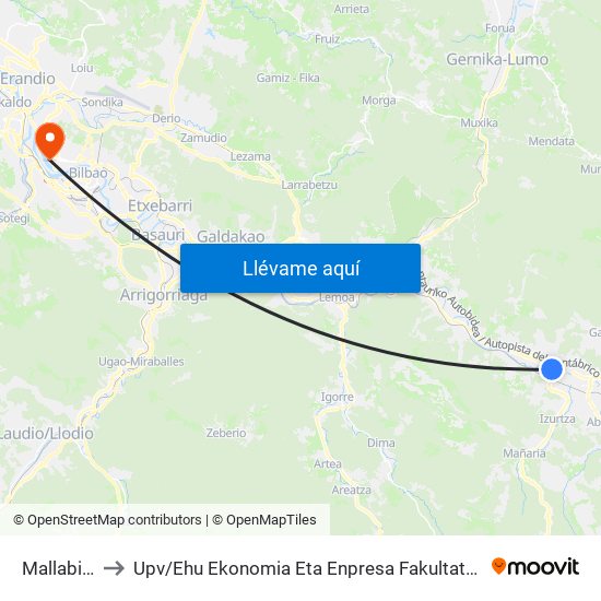 Mallabiena (2623) to Upv / Ehu Ekonomia Eta Enpresa Fakultatea / Campus De Economía Y Empresa (Sarriko) map