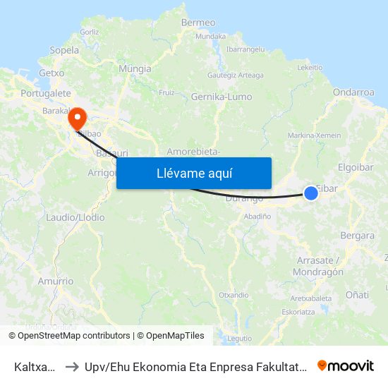 Kaltxango (2801) to Upv / Ehu Ekonomia Eta Enpresa Fakultatea / Campus De Economía Y Empresa (Sarriko) map