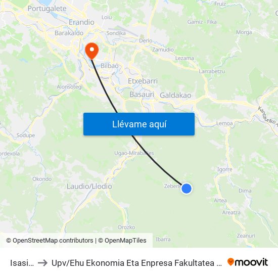 Isasi (3033) to Upv / Ehu Ekonomia Eta Enpresa Fakultatea / Campus De Economía Y Empresa (Sarriko) map