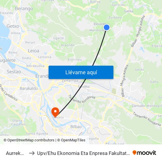 Aurrekoetxe (3111) to Upv / Ehu Ekonomia Eta Enpresa Fakultatea / Campus De Economía Y Empresa (Sarriko) map