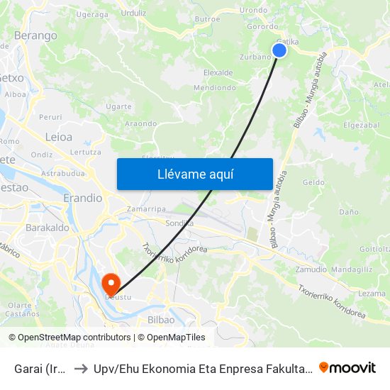 Garai (Irubide) (3116) to Upv / Ehu Ekonomia Eta Enpresa Fakultatea / Campus De Economía Y Empresa (Sarriko) map