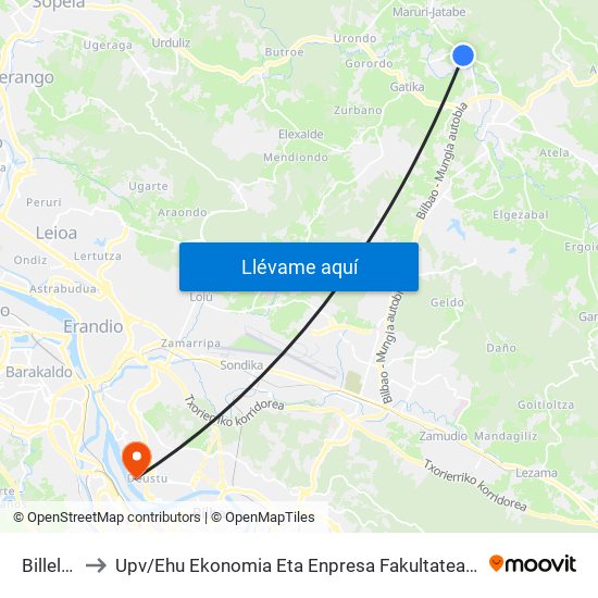 Billela (3140) to Upv / Ehu Ekonomia Eta Enpresa Fakultatea / Campus De Economía Y Empresa (Sarriko) map