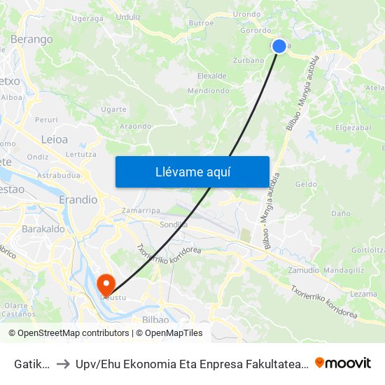 Gatika (3144) to Upv / Ehu Ekonomia Eta Enpresa Fakultatea / Campus De Economía Y Empresa (Sarriko) map