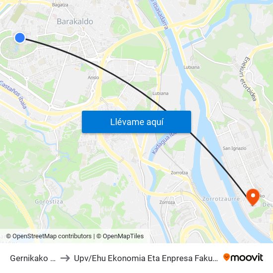 Gernikako Arbola 73 (3370) to Upv / Ehu Ekonomia Eta Enpresa Fakultatea / Campus De Economía Y Empresa (Sarriko) map