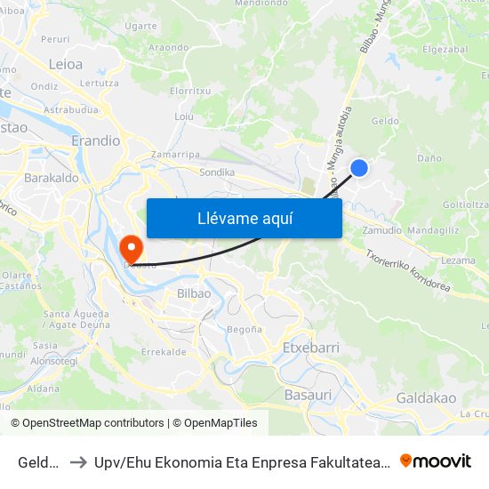 Geldo (3378) to Upv / Ehu Ekonomia Eta Enpresa Fakultatea / Campus De Economía Y Empresa (Sarriko) map