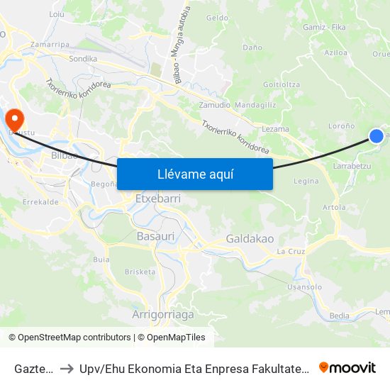 Gaztelu (3421) to Upv / Ehu Ekonomia Eta Enpresa Fakultatea / Campus De Economía Y Empresa (Sarriko) map