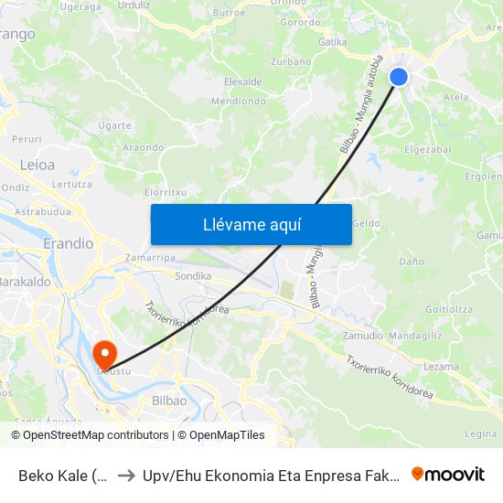 Beko Kale (Torrebillela) (3964) to Upv / Ehu Ekonomia Eta Enpresa Fakultatea / Campus De Economía Y Empresa (Sarriko) map