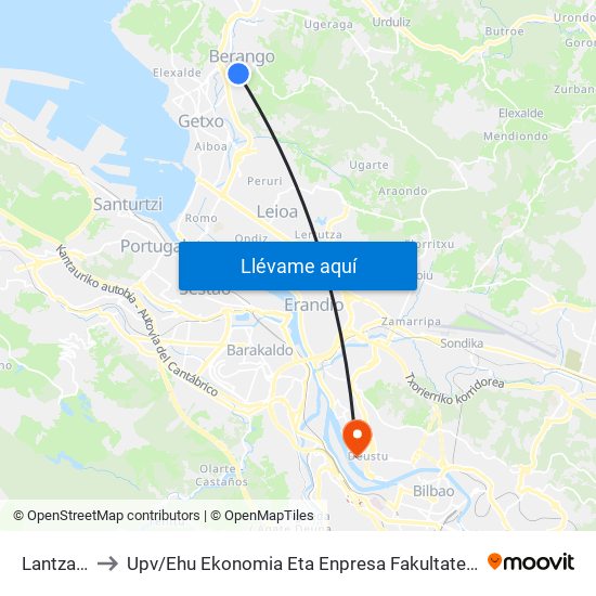 Lantzarte (4189) to Upv / Ehu Ekonomia Eta Enpresa Fakultatea / Campus De Economía Y Empresa (Sarriko) map