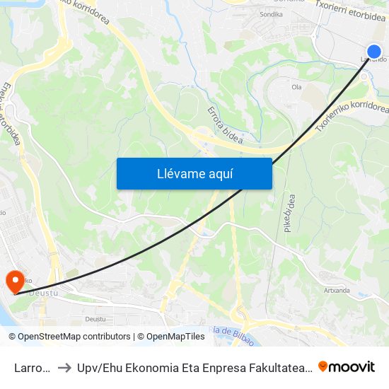 Larrondo-Loiu to Upv / Ehu Ekonomia Eta Enpresa Fakultatea / Campus De Economía Y Empresa (Sarriko) map