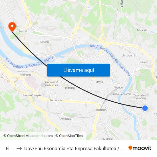 Fika 22 to Upv / Ehu Ekonomia Eta Enpresa Fakultatea / Campus De Economía Y Empresa (Sarriko) map