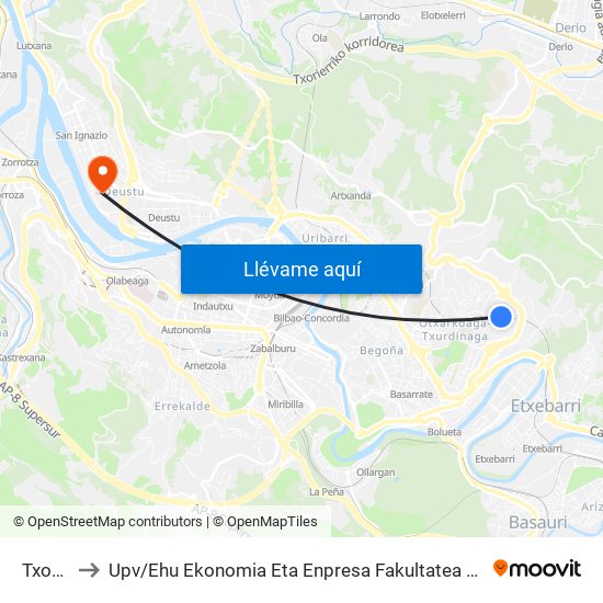 Txotena 62 to Upv / Ehu Ekonomia Eta Enpresa Fakultatea / Campus De Economía Y Empresa (Sarriko) map