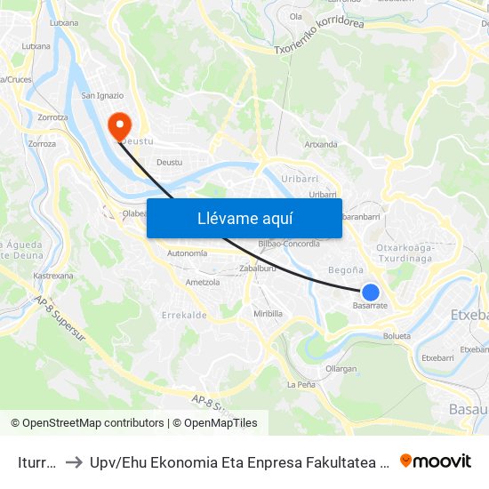 Iturriaga 58 to Upv / Ehu Ekonomia Eta Enpresa Fakultatea / Campus De Economía Y Empresa (Sarriko) map