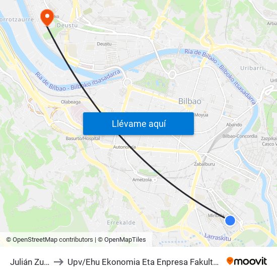 Julián Zugazagoitia 13 to Upv / Ehu Ekonomia Eta Enpresa Fakultatea / Campus De Economía Y Empresa (Sarriko) map