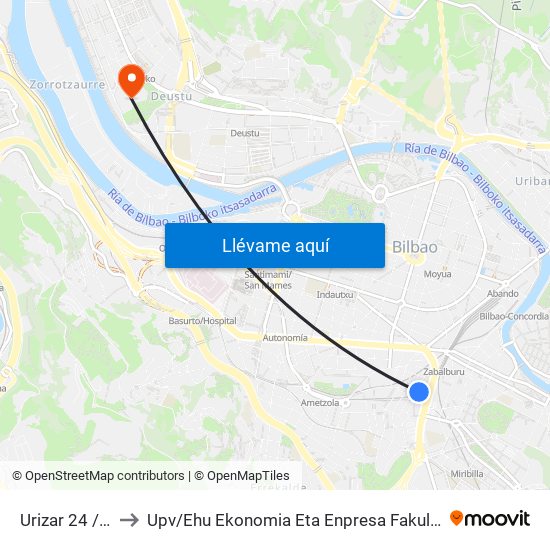 Urizar 24 / Gobierno Militar to Upv / Ehu Ekonomia Eta Enpresa Fakultatea / Campus De Economía Y Empresa (Sarriko) map