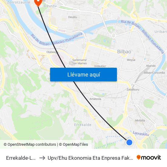 Errekalde-Larraskitu / Iberdrola to Upv / Ehu Ekonomia Eta Enpresa Fakultatea / Campus De Economía Y Empresa (Sarriko) map