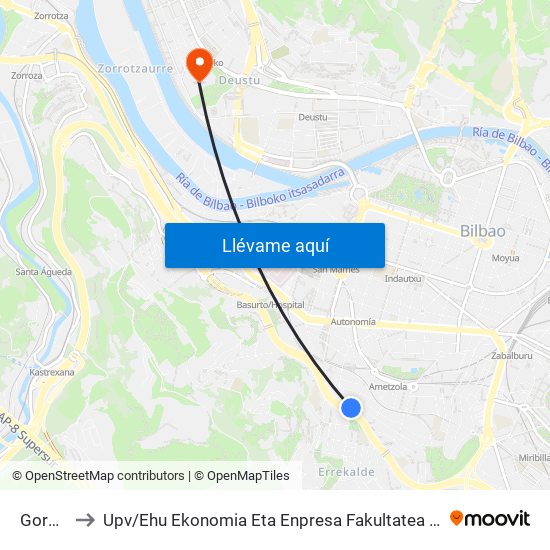 Gordóniz 54 to Upv / Ehu Ekonomia Eta Enpresa Fakultatea / Campus De Economía Y Empresa (Sarriko) map