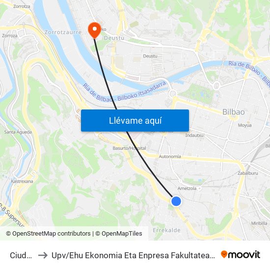 Ciudadela 2a to Upv / Ehu Ekonomia Eta Enpresa Fakultatea / Campus De Economía Y Empresa (Sarriko) map