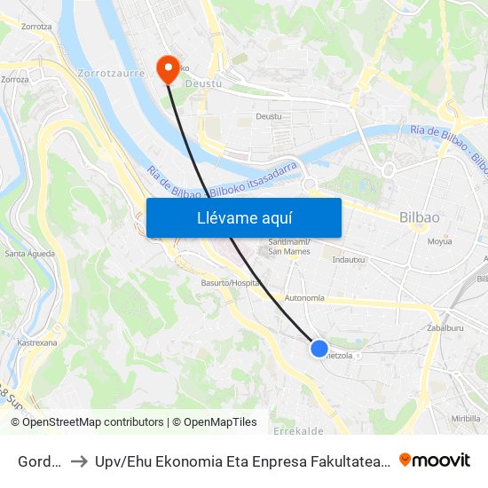 Gordóniz 49a to Upv / Ehu Ekonomia Eta Enpresa Fakultatea / Campus De Economía Y Empresa (Sarriko) map