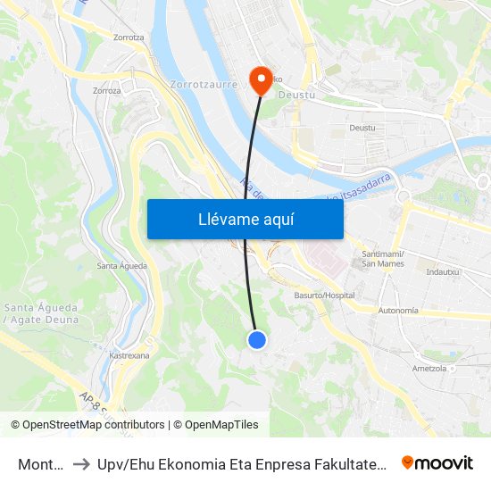 Monte Kobeta to Upv / Ehu Ekonomia Eta Enpresa Fakultatea / Campus De Economía Y Empresa (Sarriko) map