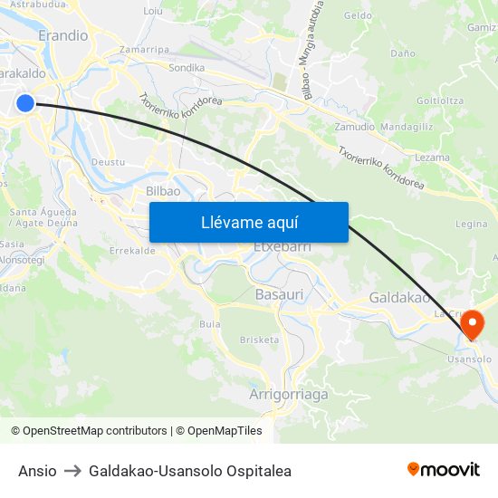 Ansio to Galdakao-Usansolo Ospitalea map