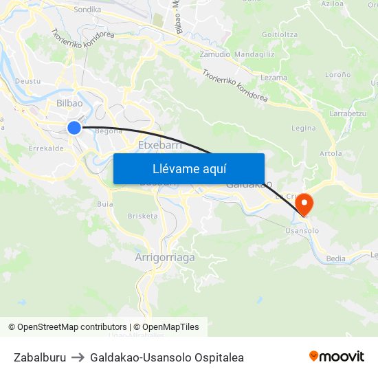 Zabalburu to Galdakao-Usansolo Ospitalea map