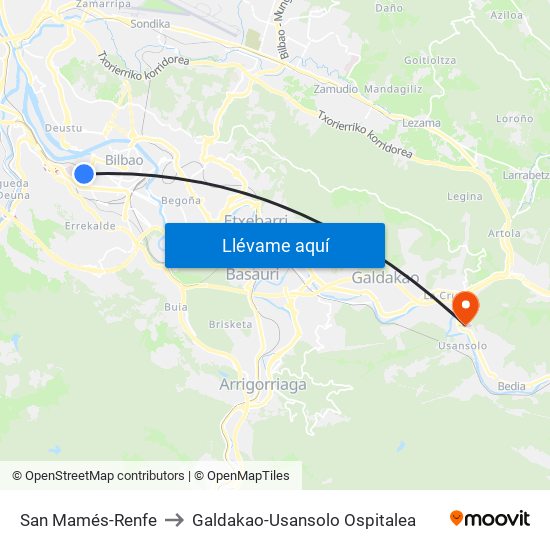 San Mamés-Renfe to Galdakao-Usansolo Ospitalea map