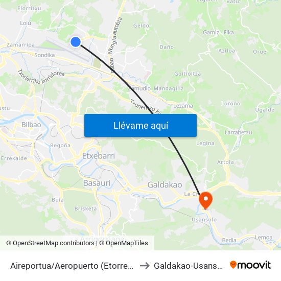 Aireportua/Aeropuerto (Etorrerak/Llegadas) (1003) to Galdakao-Usansolo Ospitalea map