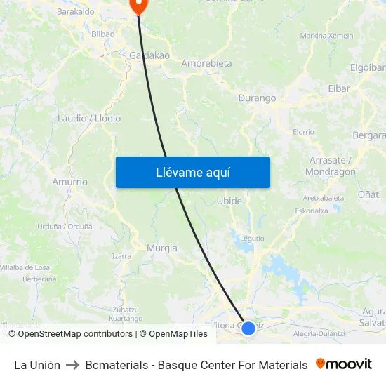 La Unión to Bcmaterials - Basque Center For Materials map