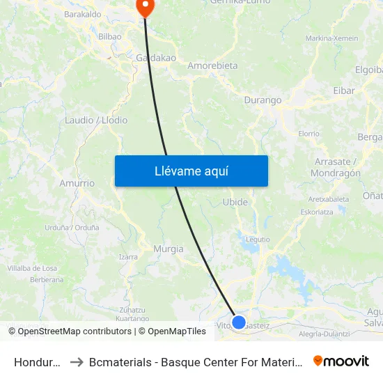 Honduras to Bcmaterials - Basque Center For Materials map