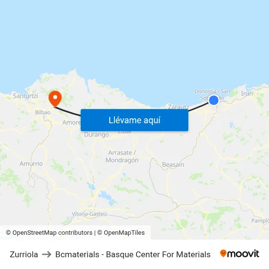 Zurriola to Bcmaterials - Basque Center For Materials map