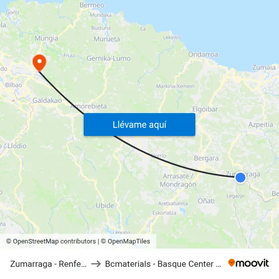 Zumarraga - Renfe Geltokia to Bcmaterials - Basque Center For Materials map