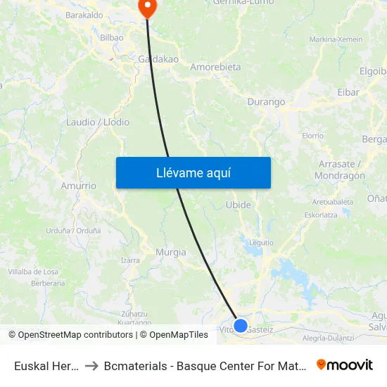 Euskal Herria to Bcmaterials - Basque Center For Materials map