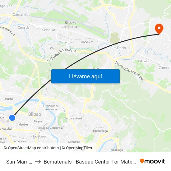 San Mamés to Bcmaterials - Basque Center For Materials map