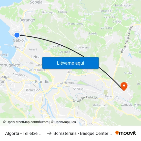 Algorta - Telletxe Nº1 Metro to Bcmaterials - Basque Center For Materials map